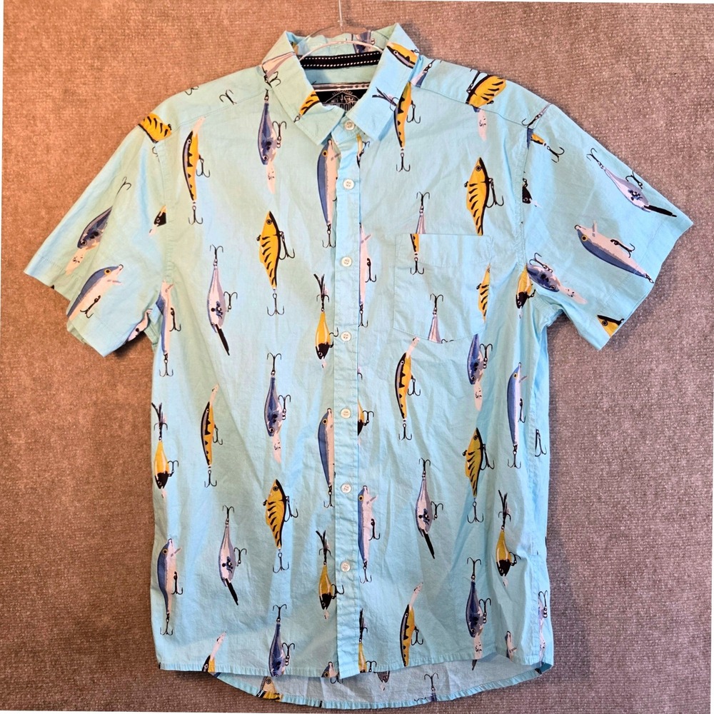 Five Points Industries NYC Mens Slim Fit Flex‎ Fishing Lure Shirt Blue Medium